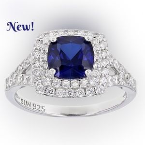 2.50CT Blue Sapphire & .44CTW White Sapphire Sterling Silver Ring